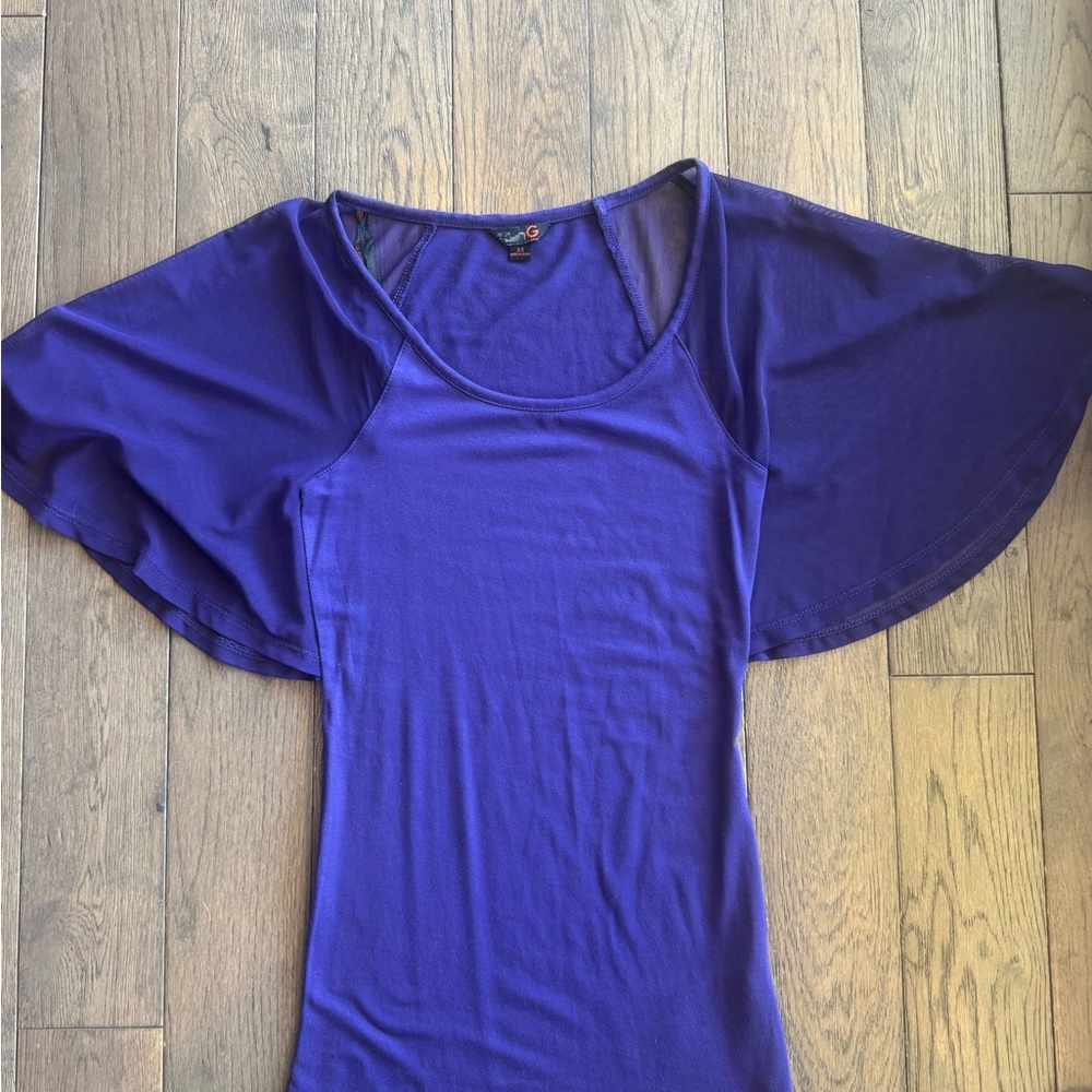 Guess Purple Flutter Sleeve Blouse